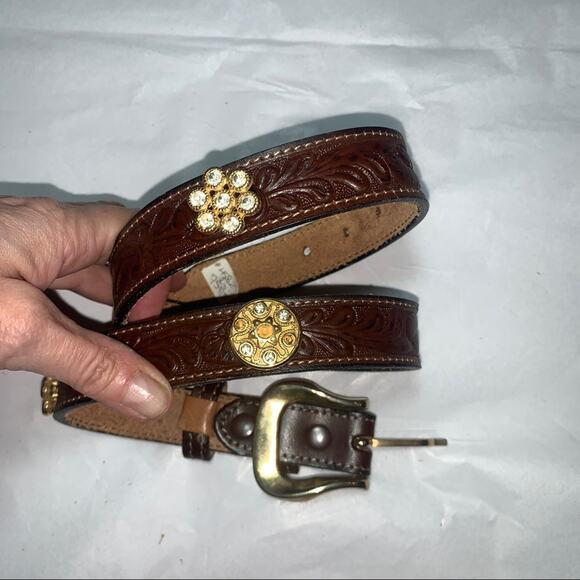JILL STUART VINTAGE 80’s TOOLED LEATHER BELT WITH JEWELS - WESTERN GLAM!